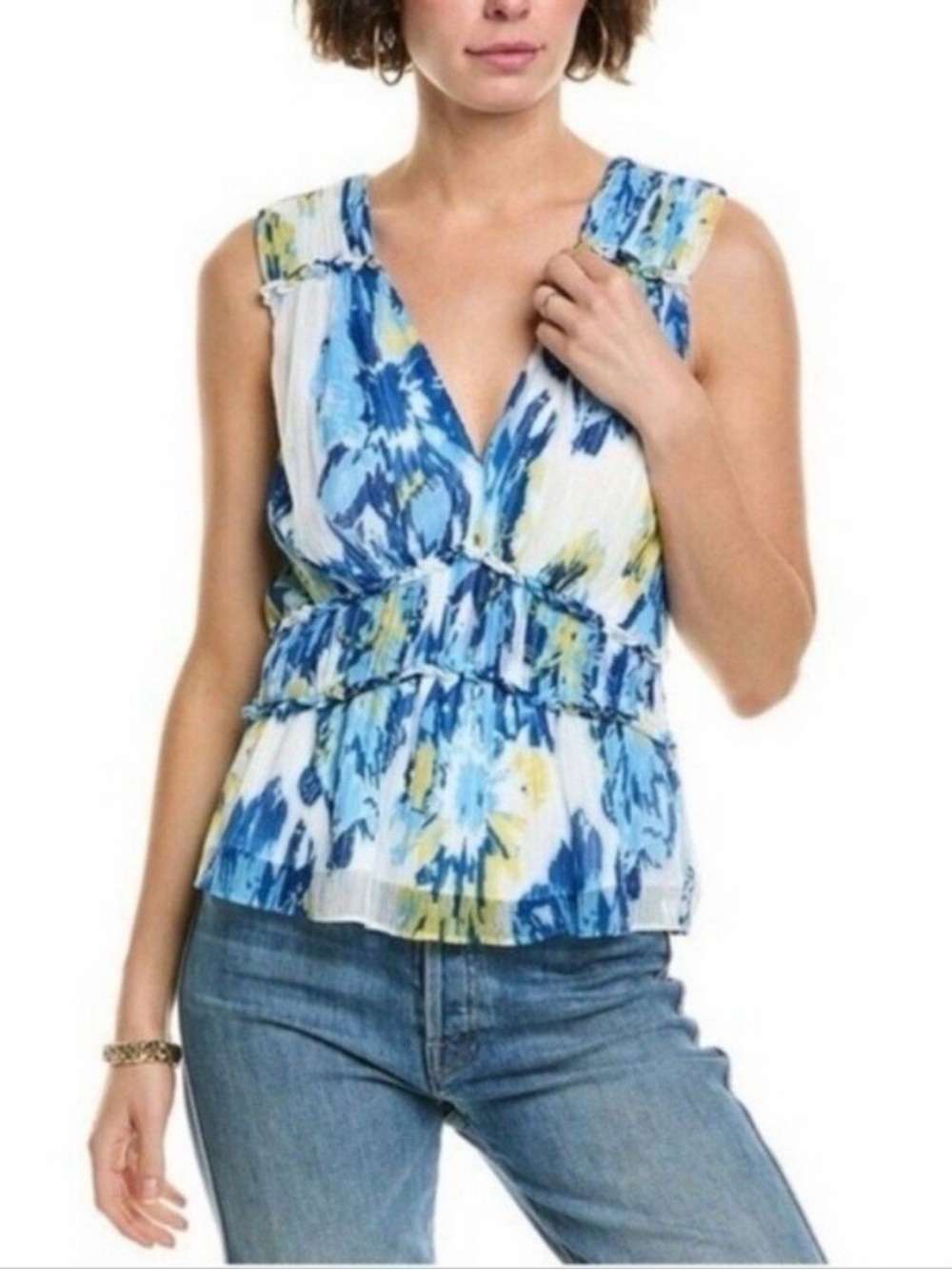 Ramy Brook Milwe Floral Sleeveless Peplum Top Size XL NWOT